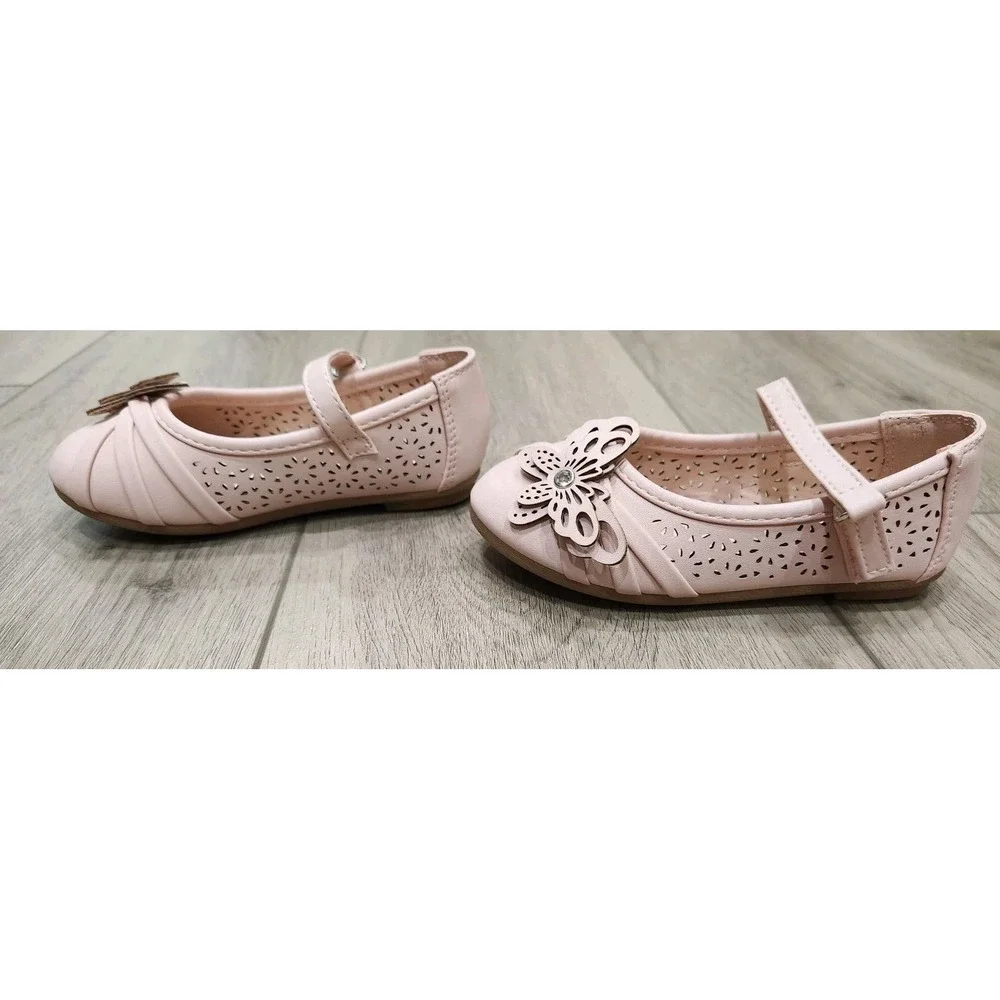 Girls Toddler Light Pink Butterfly‎ Dress Shoes Spring Easter Wedding Size 7